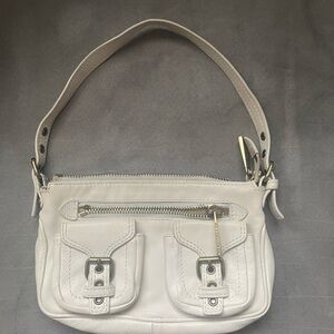 Cream Textured Leather Shoulder Bag with Silver Hardware